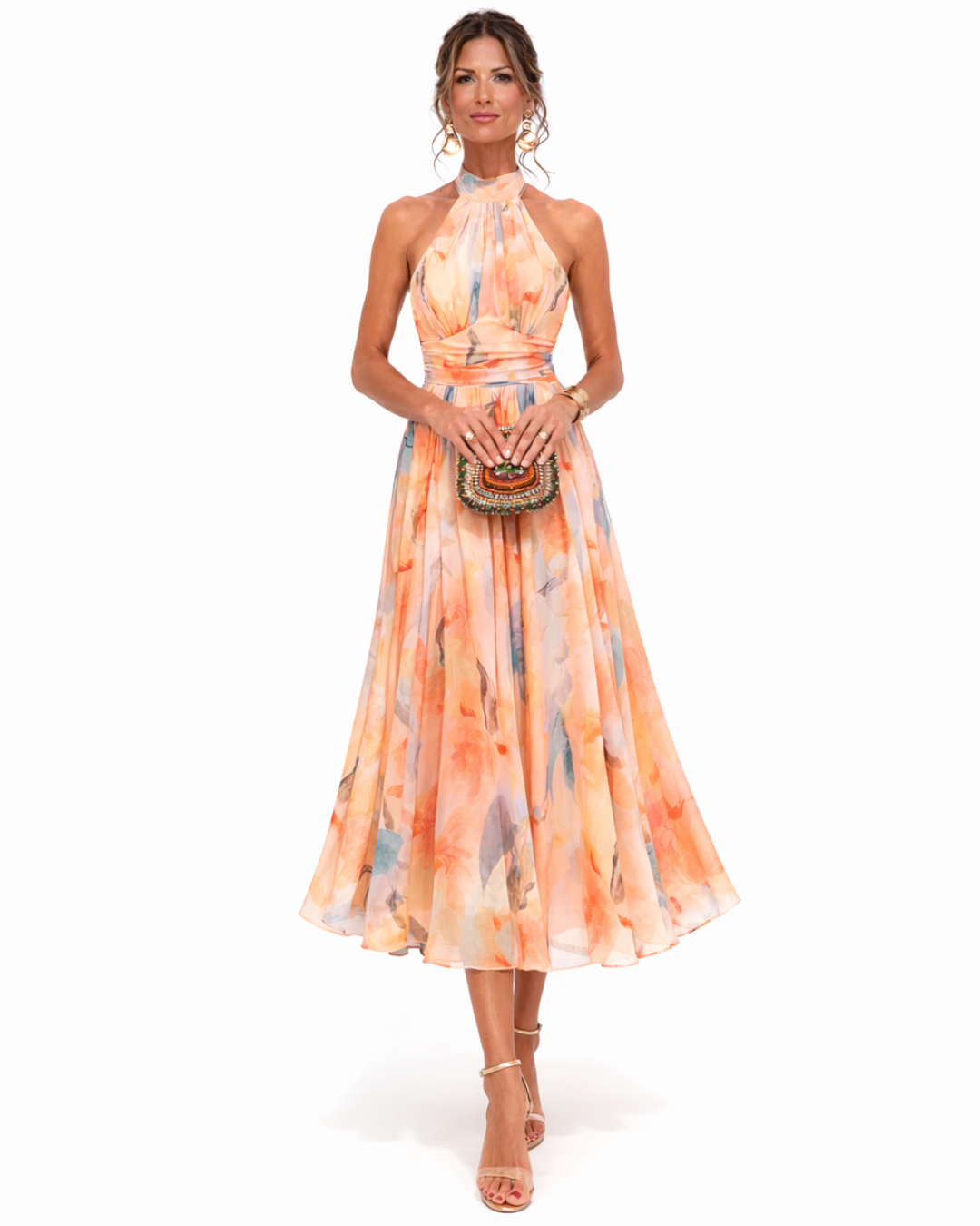 Arleta | Elegancka Sukienka Halter z Printem