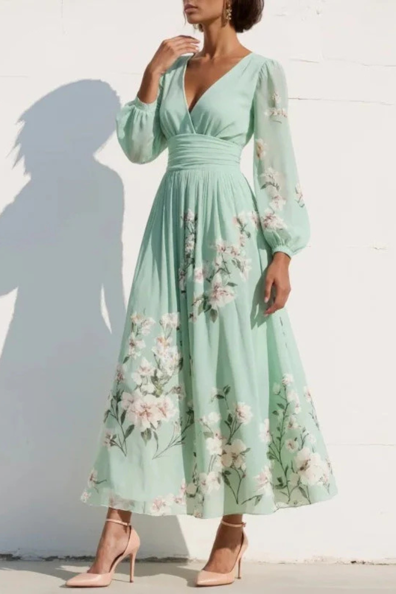 Alicja | Elegancka Sukienka Midi z Kwiatowym Wzorem