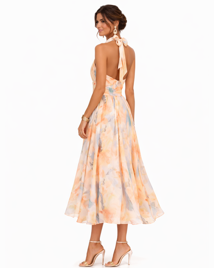 Arleta | Elegancka Sukienka Halter z Printem