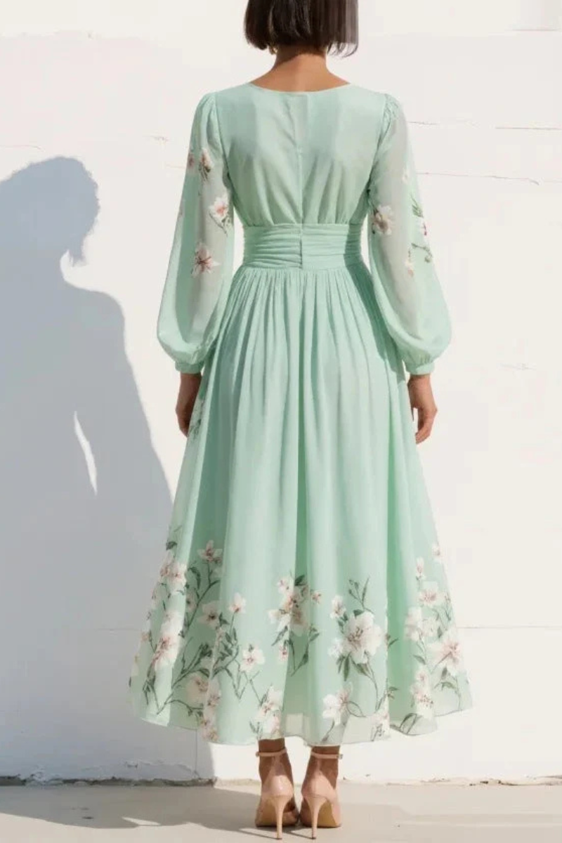 Alicja | Elegancka Sukienka Midi z Kwiatowym Wzorem