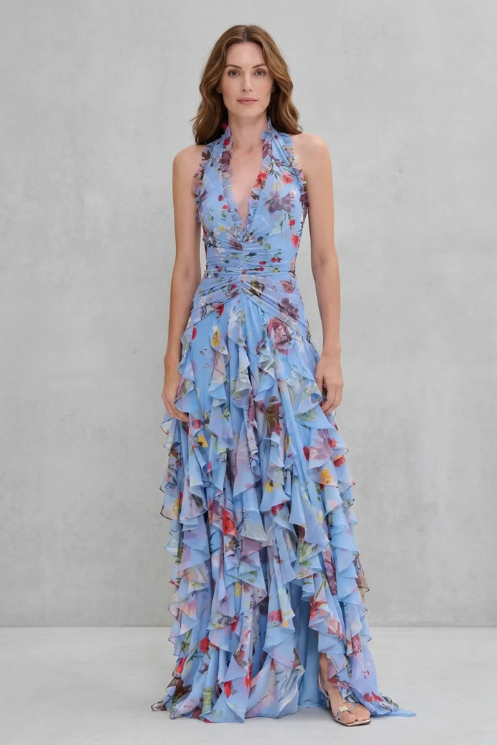 Bożena | Elegancka Sukienka Maxi z Różami