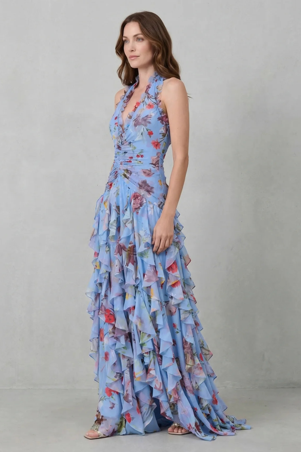 Bożena | Elegancka Sukienka Maxi z Różami