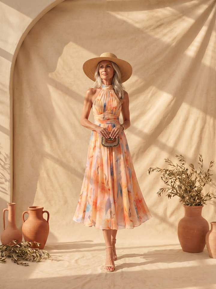 Arleta | Elegancka Sukienka Halter z Printem
