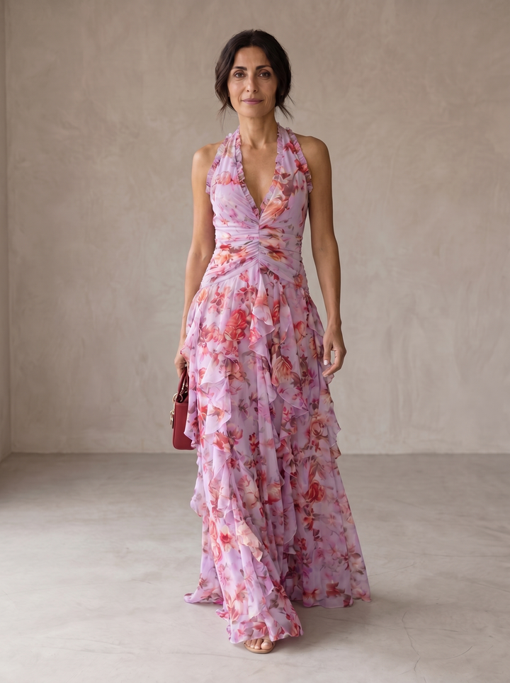 Bożena | Elegancka Sukienka Maxi z Różami