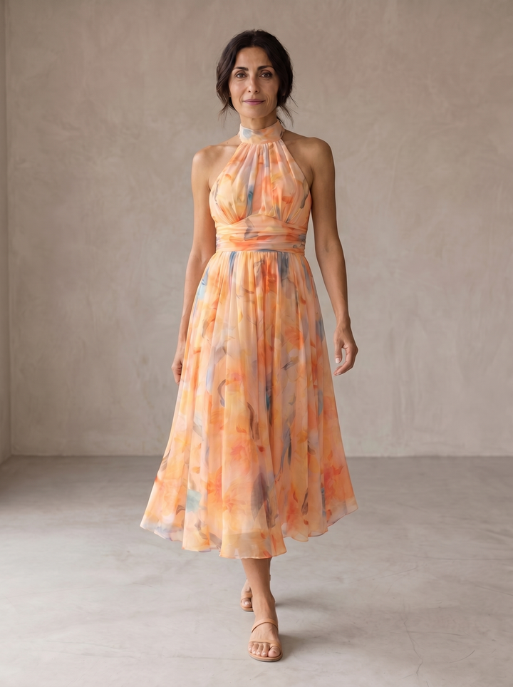 Arleta | Elegancka Sukienka Halter z Printem