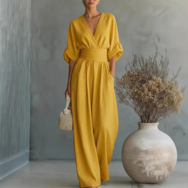 Olivia | Elegancki kombinezon maxi z dekoltem V