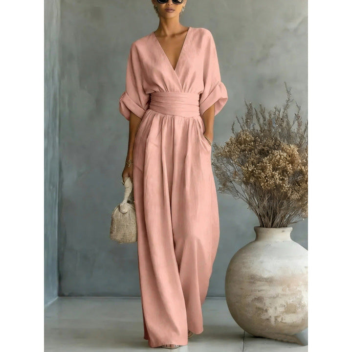 Olivia | Elegancki kombinezon maxi z dekoltem V